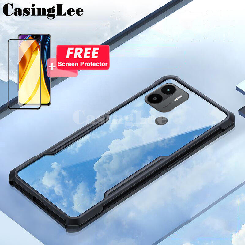 For Xiaomi Poco C51 Case Transparent Clear Protector Soft Frame Hard Armor Anti-fall Cases for Xiaomi Poco C51 Screen Tempered Glass Film