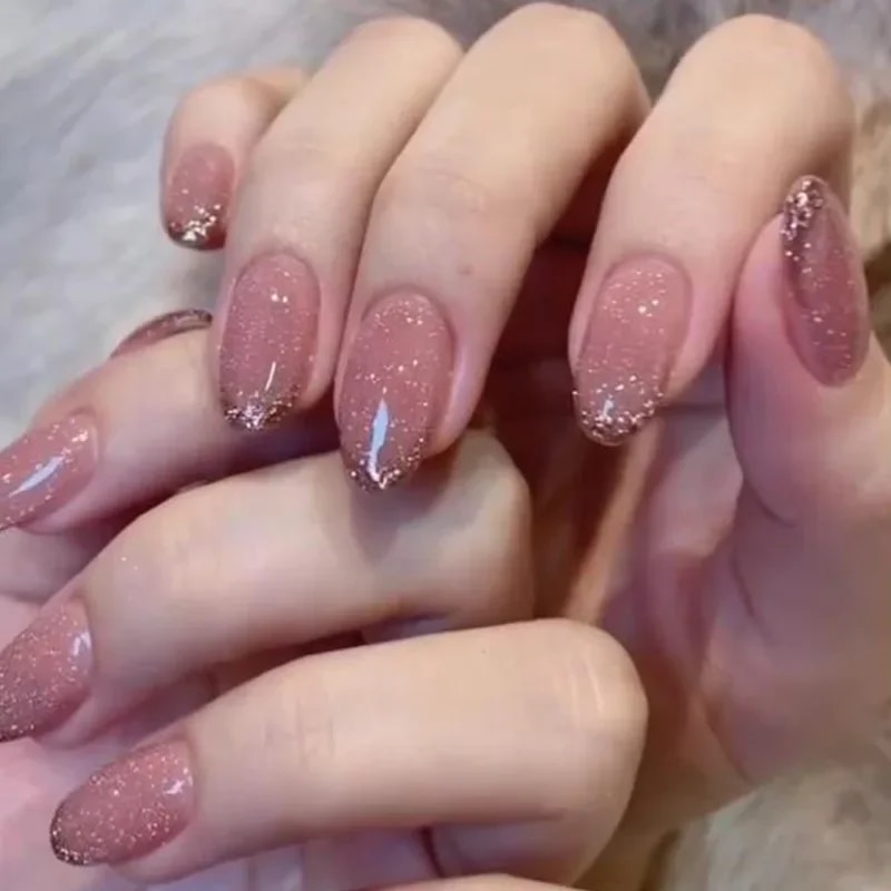 24Pcs/Set Khaki Gradient Wearable Nails Long Ballet Glossy Press on Acrylic Nails Artificial Full Coverage Stick on Nails. 
