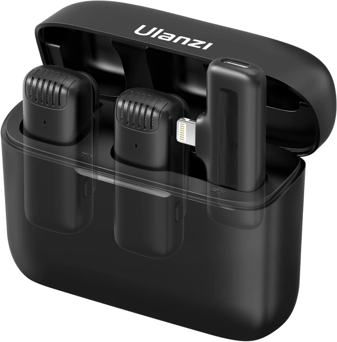 ULANZI J12 Lightning Jack Wireless Lavalier Microphone for iPhone, 2-in-1 Plug N Play Mic with Charging Case for Phone Video Recording Interview Youtubers Vloggers, 65ft Transmission Range. 
