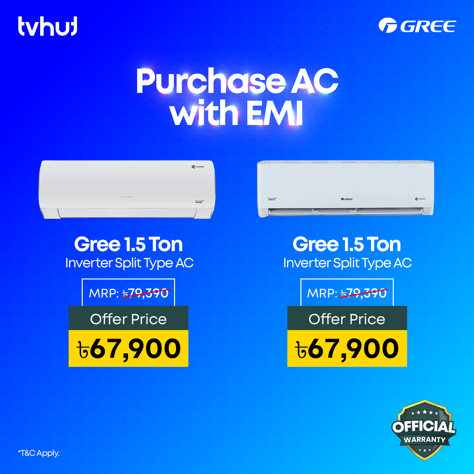 Gree GS-18XPUV32 1.5 Ton Pular Split Type Inverter AC With Official Warranty. 