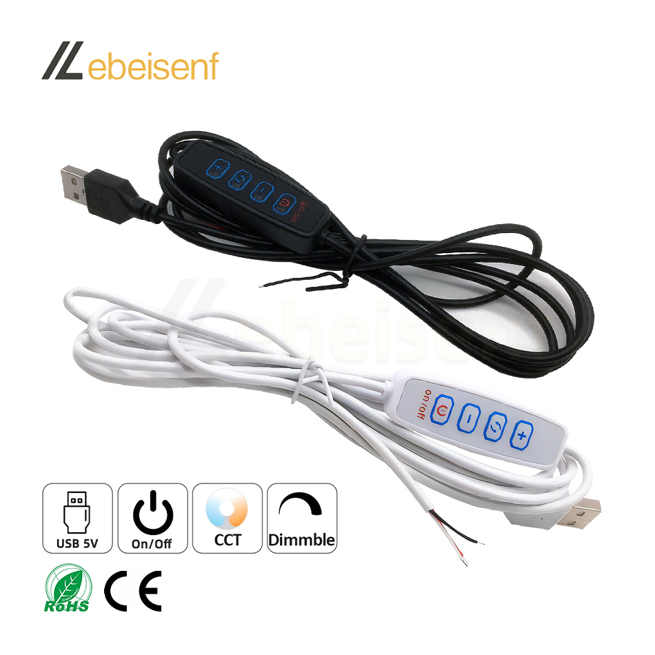 USB LED Dimmer 5V LED External Switch Control Cable 2m for Dual Color LED Strip Light Brightness Color Temperature Adjustment