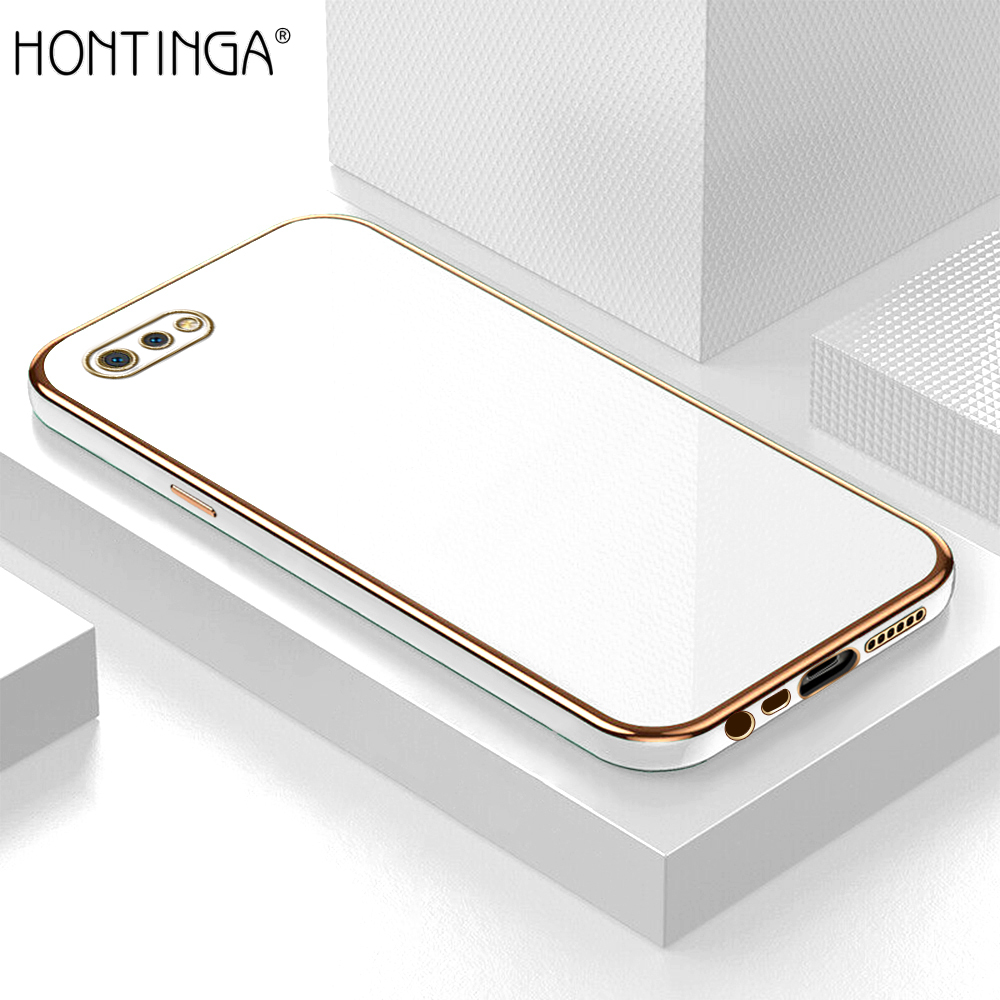 Hontinga for Realme C2 Back Cover + Free Lanyard Luxury 6D Plating Frame Shiny Bling Case Soft Silicone Square Phone Cases. 