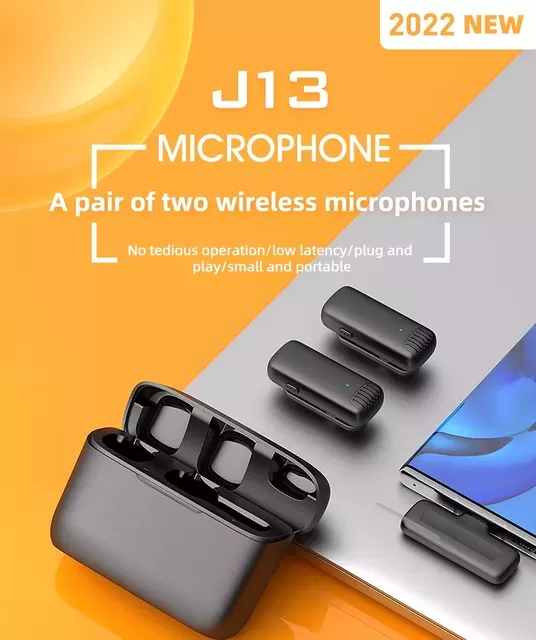 J13 Wireless Lavalier Microphone with Charging Case,Dual Lapel Microphone. 