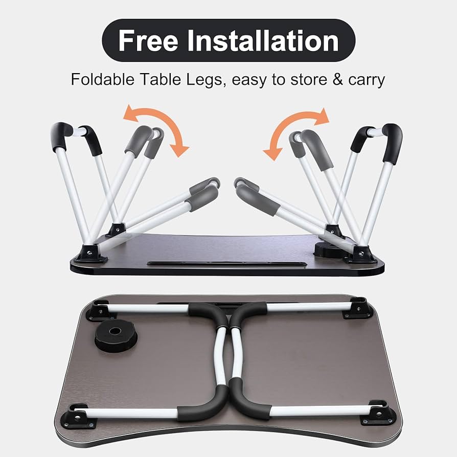 Foldable Laptop Desk with Drawer, Lap Desk for Bed with Cup Holder, Portable Laptop Bed Tray Table with Foldable Legs,Lap Desk with Mouse Pad Natural. 
