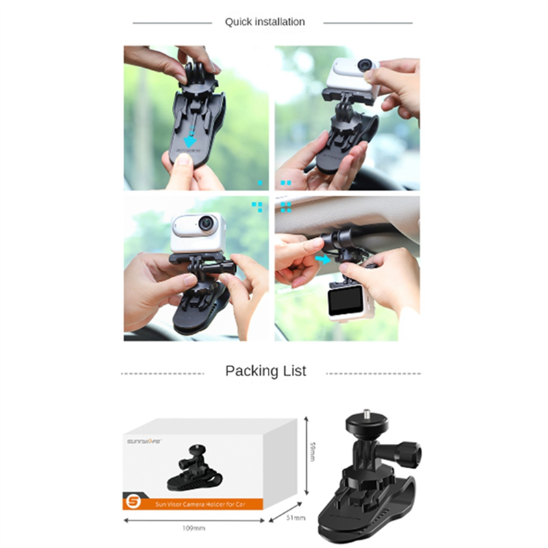 SUNNYLIFE for Insta360 GO3 Sports Camera Gopro11 Accessories Multi-Functional Portable Car Clip Car Sun Visor Bracket. 