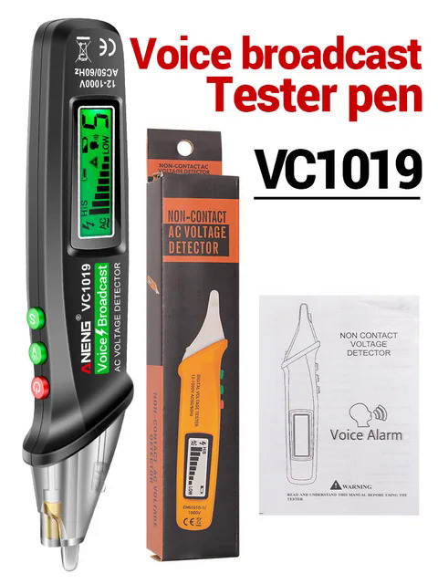 ANENG VC1019 Intelligent Voice Broadcast Tester Pen 12V-1000V Infrared Sensor Positioning Voltage Tester Electric Wire Detector. 