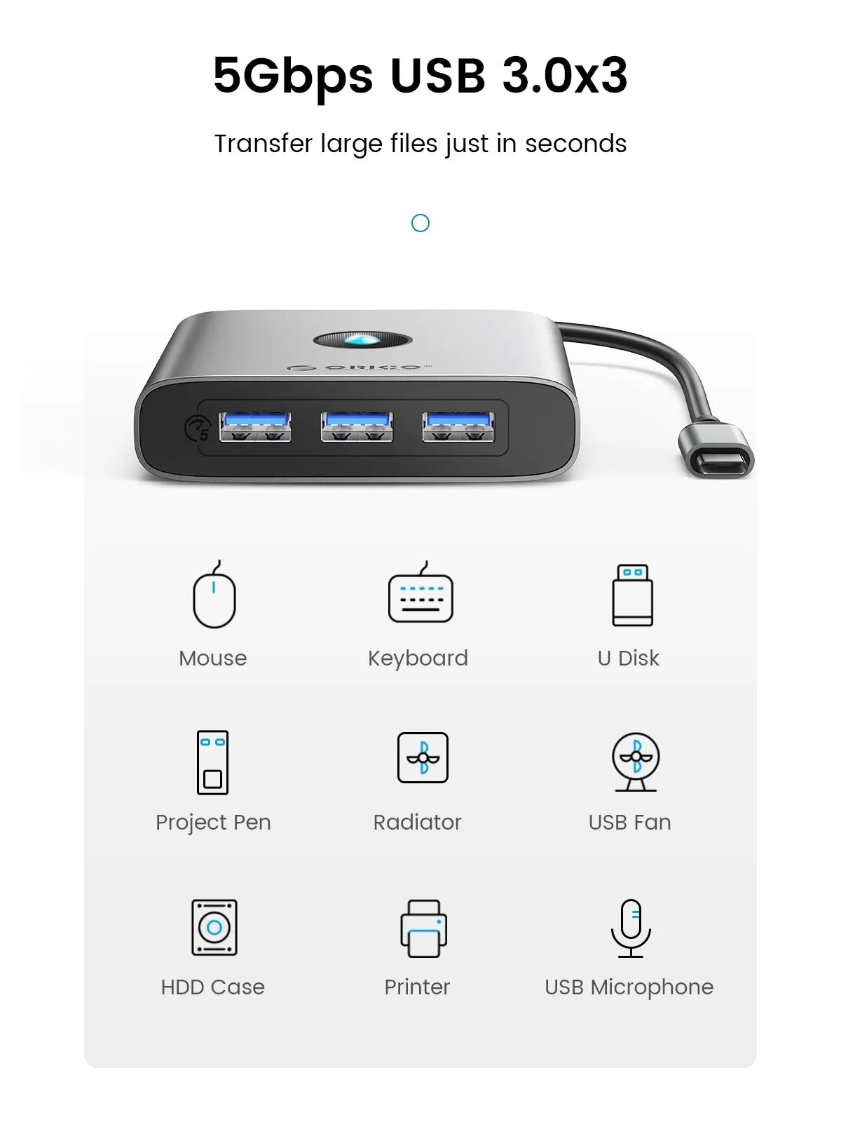 ORICO USB 3.0 Adapter HUB Type C to 4K60Hz HDMI-Compatible Docking Station RJ45 PD Splitter For MacBook iPad Laptop Accessories. 