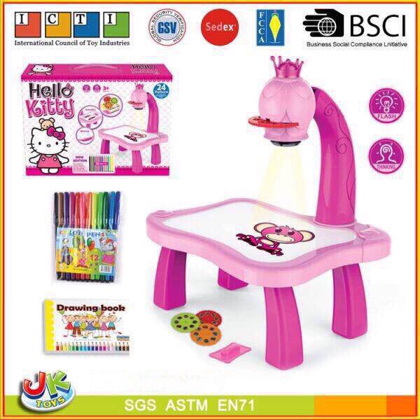 Hello Kitty Kids Projector Drawing Painting Table Desk Art Learning Kit for Drawing with Color Pens. 
