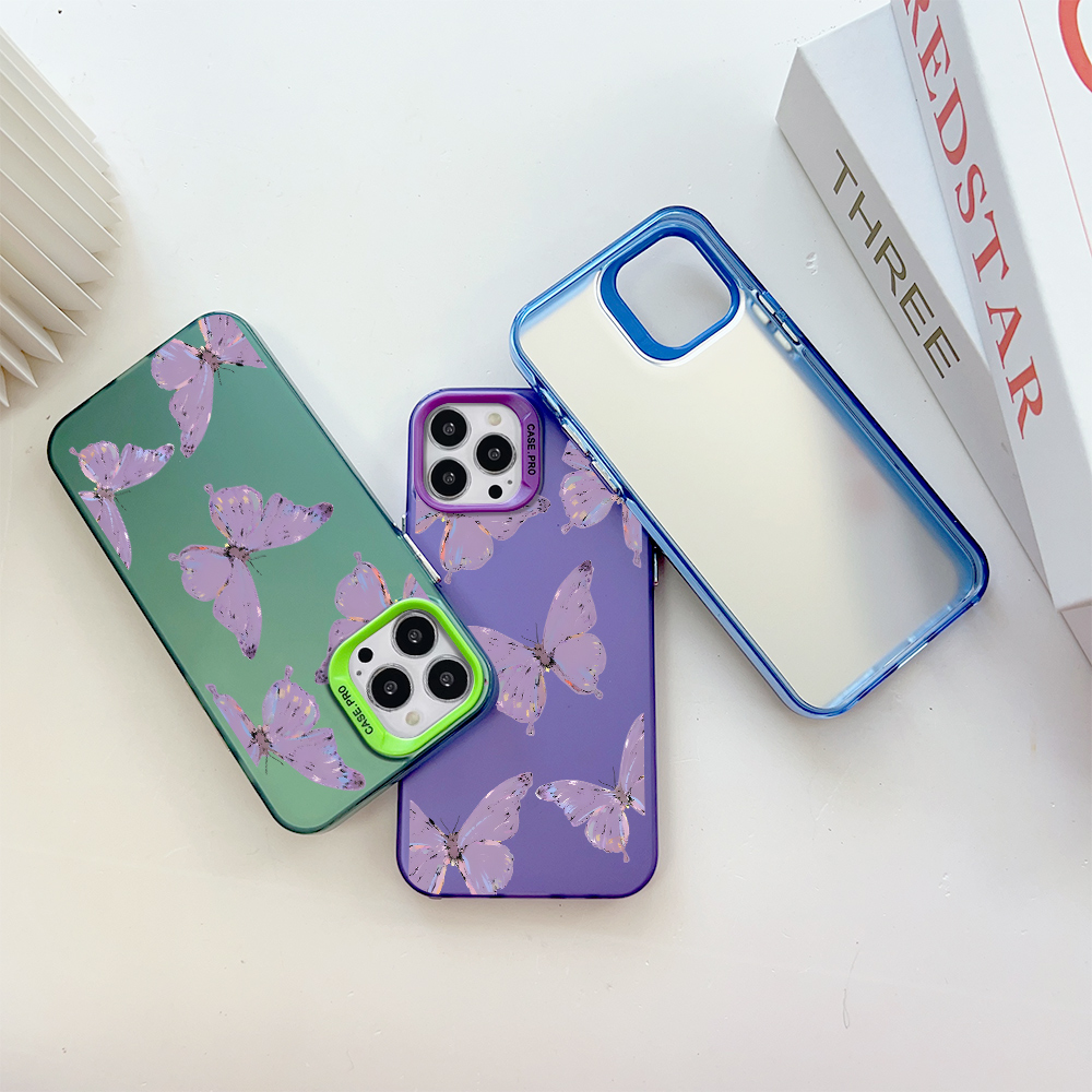 Hontinga for Redmi A2+ A2 Plus A1+ A1 Plus Back Cover Colorful Sliver Double Sided Soft Edge Hard Back Purple Butterfly Phone Case for Girl. 