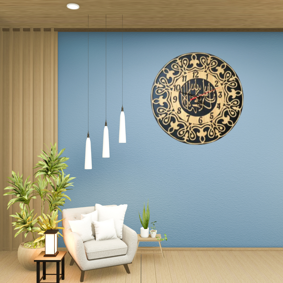 Kalmia Tayyab Wooden Islamic Clock 30.48
