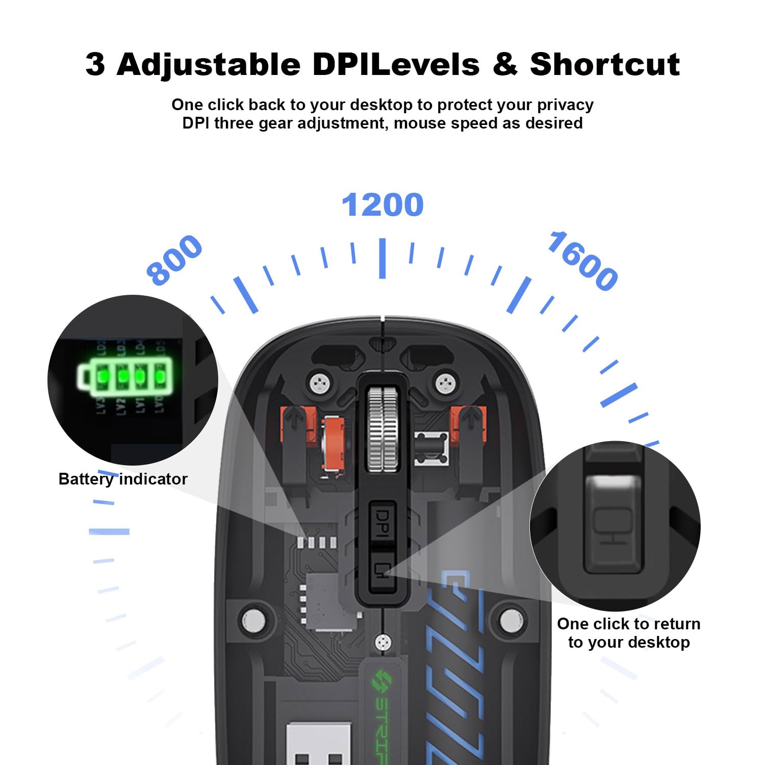 GEARBEST   Transparent with Dual Wireless (BT + 2.4 GHz), Wireless and Bluetooth Rechargeable Mouse, USB Receiver,LED Battery Magic Silm for Office/PC/Mac/Laptop/Apple/ipad. 