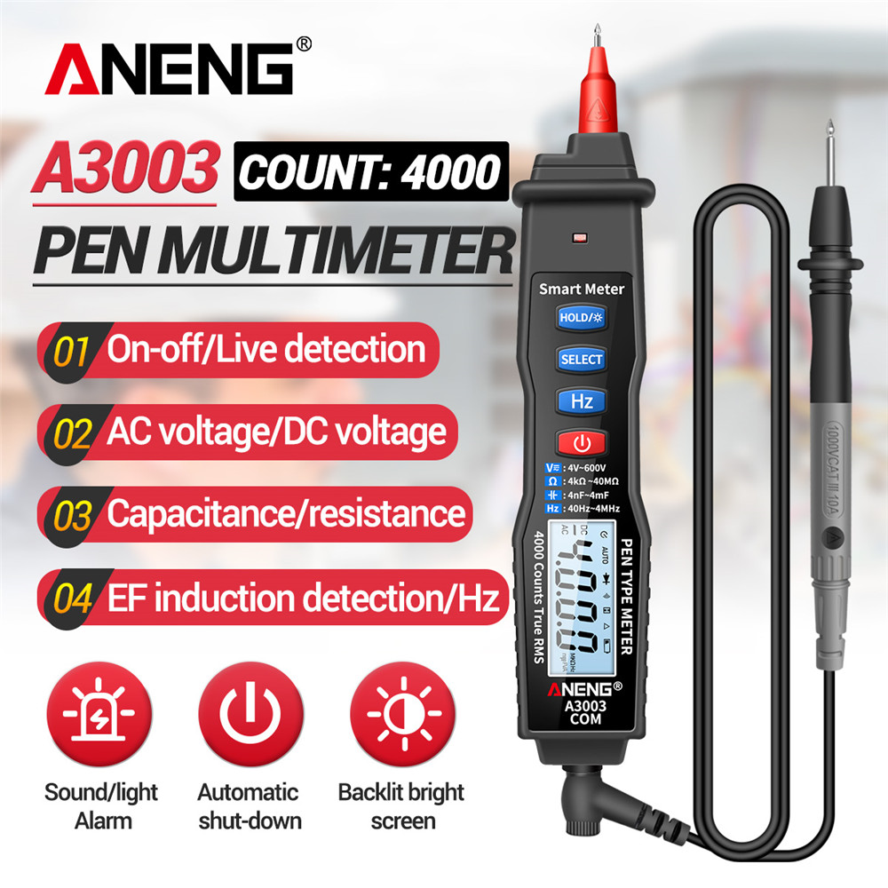 ANENG A3003 Multimeter Pen Type Meter 4000 Counts Non Contact Black. 