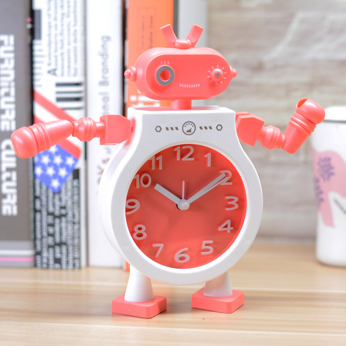 Korean Style Cute Creative Table-Mounted Robot Alarm Clock Student Wake-up Clock Stationery Store Supply Daily Necessities Wholesale. 