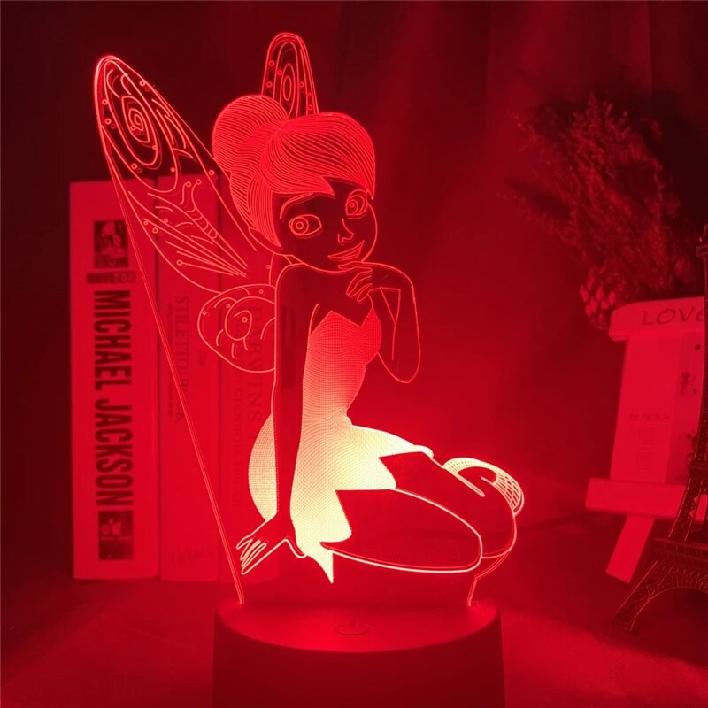 Fairy Tinkerbell Figure 3D Visual Light LED Night Light Princess Tinker Bell Home Decoration Color Changing Illusion Table Lamp. 