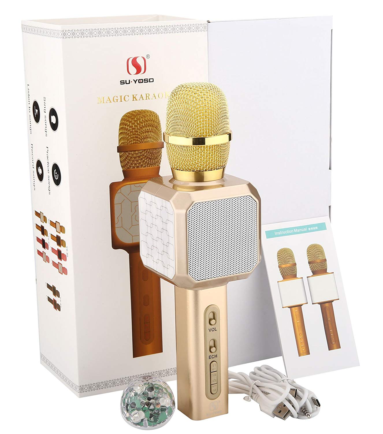 Magic Bluetooth Karaoke Microphone SU.YOSD , Wireless Professional Speaker Handheld Microphone SD Card,  with USB Colorful Neon Lights. 