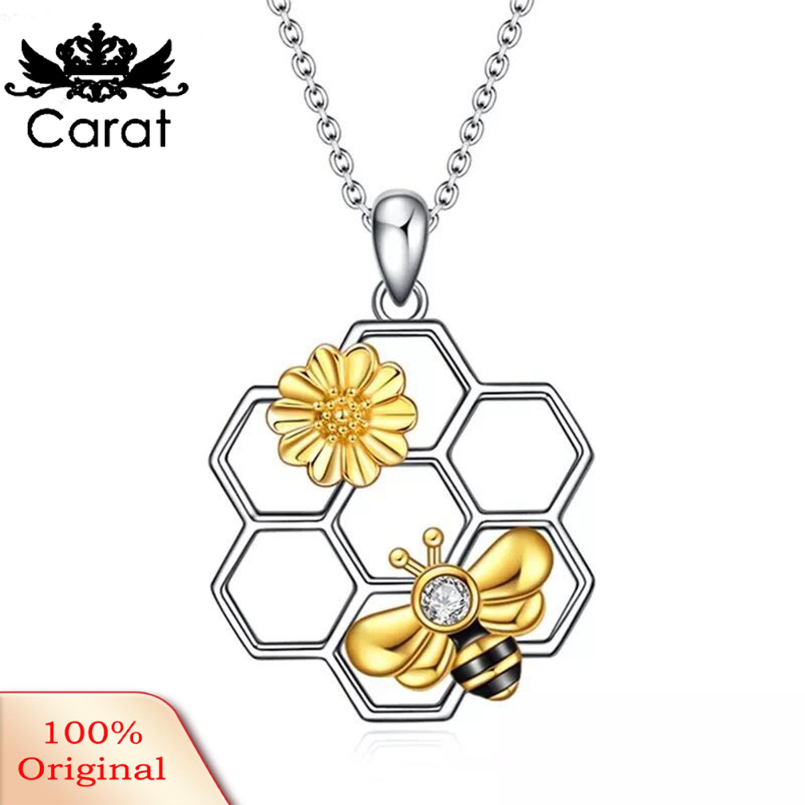 Carat Bee Pendant Romantic Bee Necklace with Rhinestone Pendant Adjustable Chain Jewelry for Female Gift Love Symbol Honeycomb Decor Bee Symbol Necklace