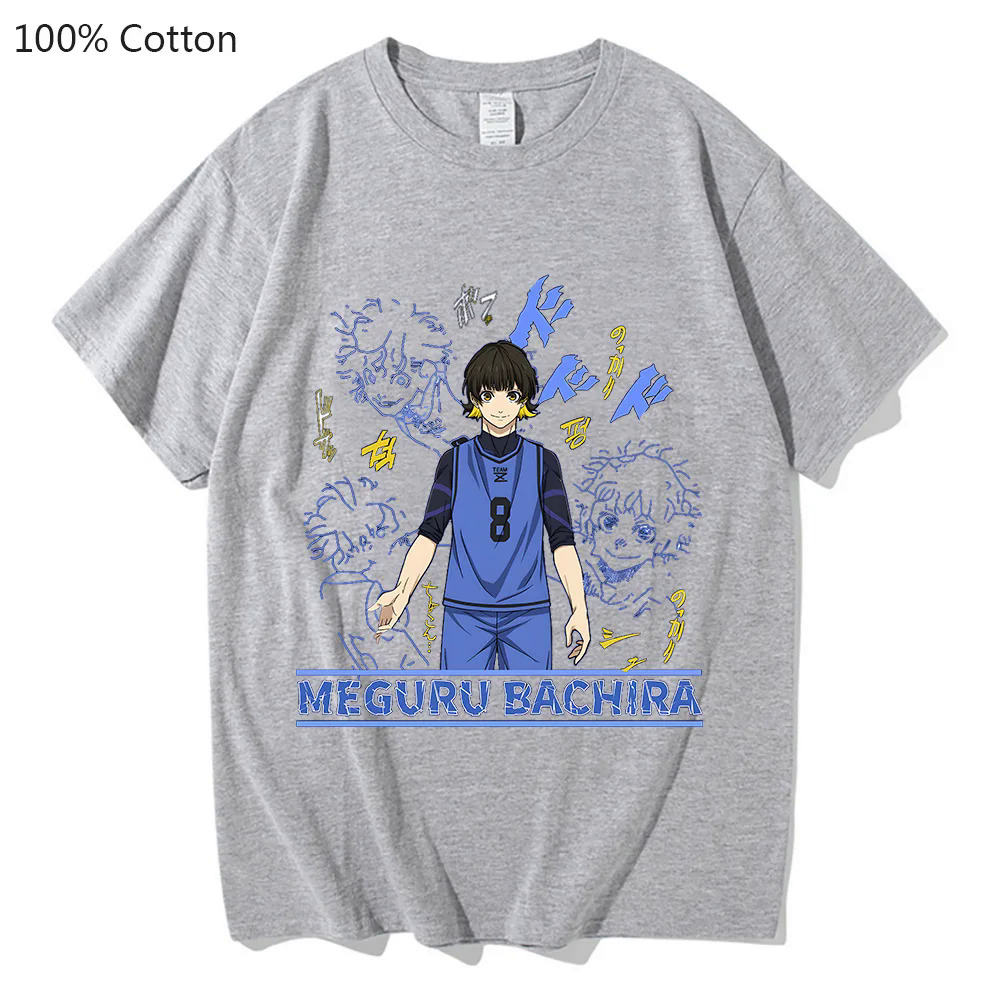 Blue Lock Football MEGURU BACHIRA Cartoon Dzirts Women/men 100% Cotton High Quality T Shirts Fashion T-shirts Short Sleeve Soft. 