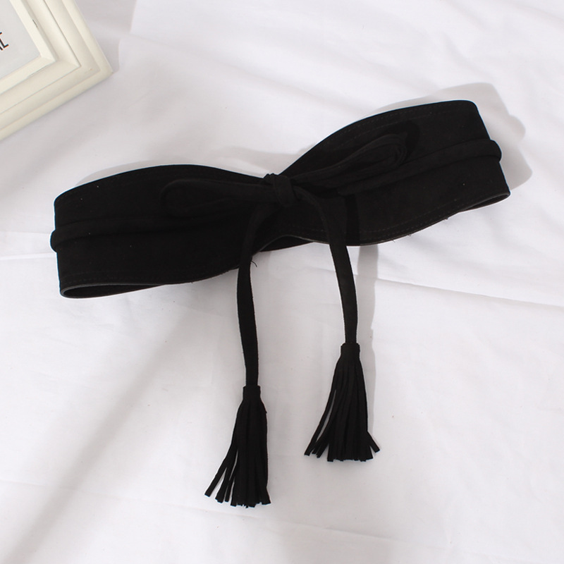 Summer ladies waist wide waistband coat accessories casual tassel bow waist band suede wide waist band women