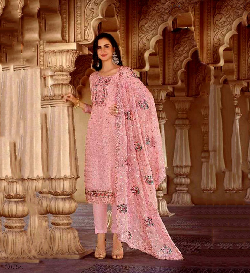 Women's Soft Weightless Georgette Pakistani Design Gorgeous Heavy Embroidery Work Semi-Stitched Pink Color Indian Version Salwar Kameez For Party Wear
