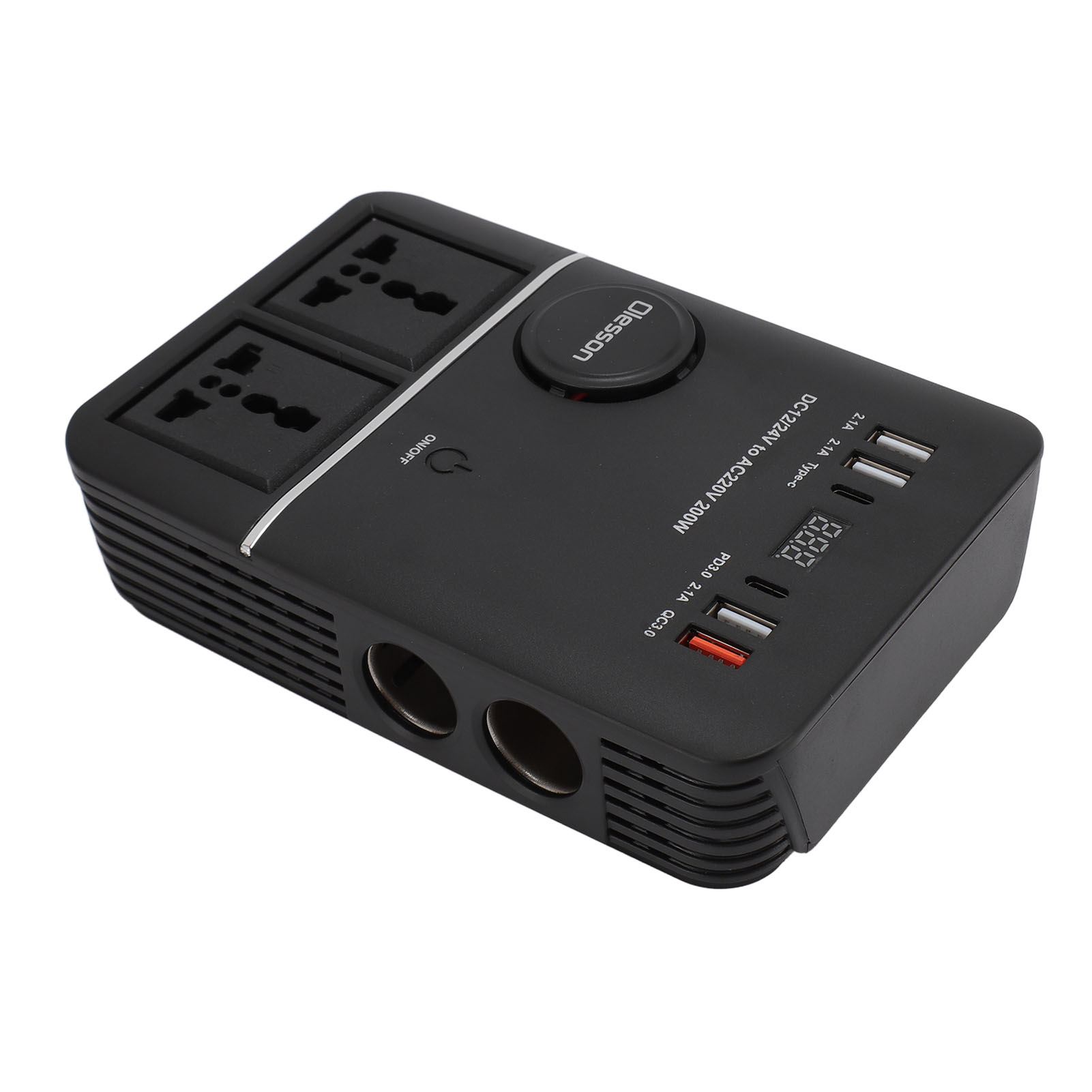 200W Power Inverter DC 12V to AC 240V Car Power Inverter with 3 USB Port Type C Port QC3.0 Port PD3.0 Port 2 Cigarette Lighter