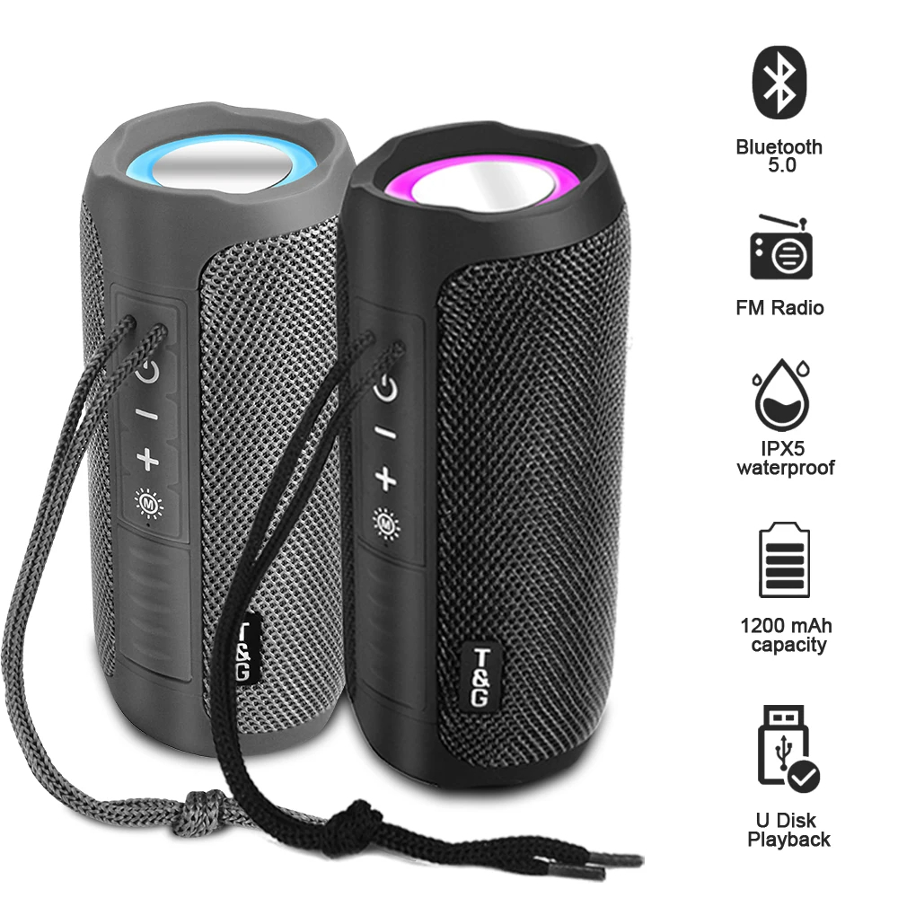 TG227 Waterpro With Lamp Outdoor Portable Upright Wireless Compatible Speaker Music Player Support USB/ TF/ FM Radio Music Party