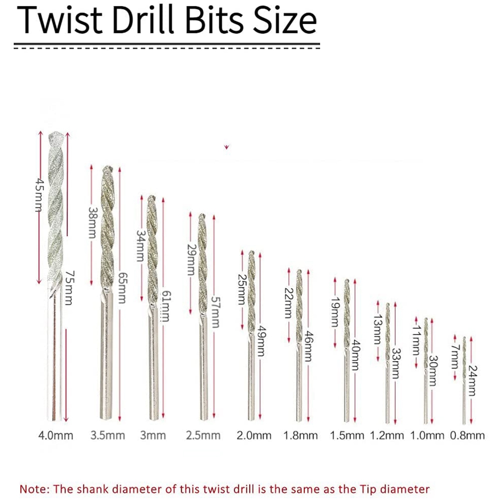 10 Pieces Diamond Drill Bits Set Twist Diamond Tip Drill Bit Heavy. 