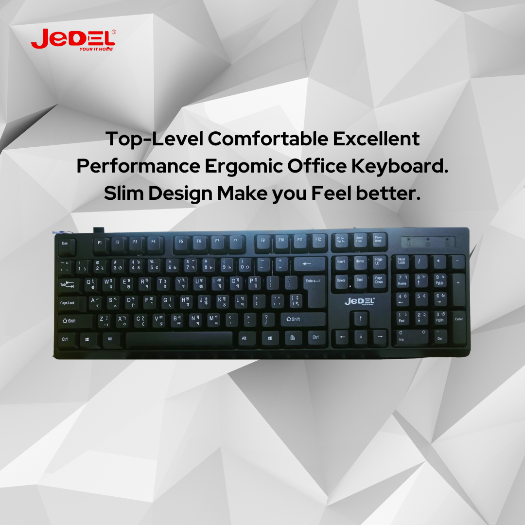 JEDEL-K29 USB Black Office Keyboard With Bangla. 