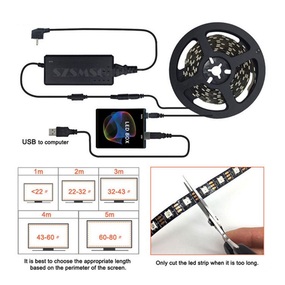 DC 5V DIY Ambient TV PC Dream Screen WS2811 WS2812B SK6812 RGB USB LED Strip Control Box Computer PC Screen Backlight. 