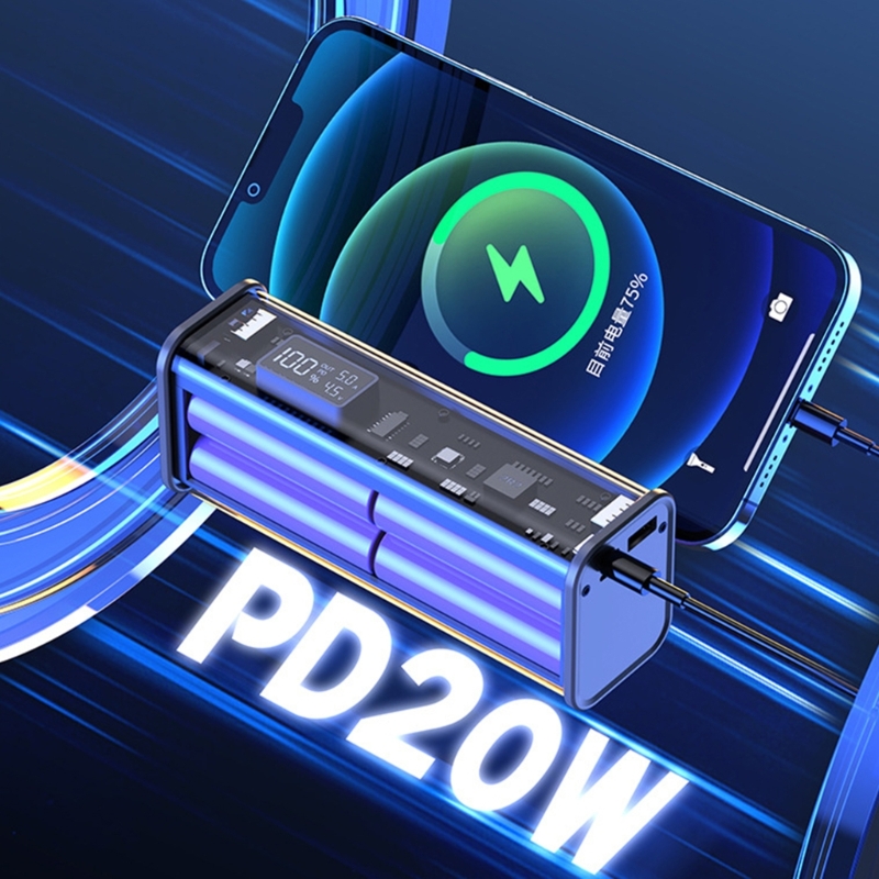 Professional PD22.5W DIY Battery Charger Case Fast Charging Case for 8PCS 18650 Polymer 20800mA Battery Charging Power Bank Box Battery Charger (Full Setup With Battery) V8. 