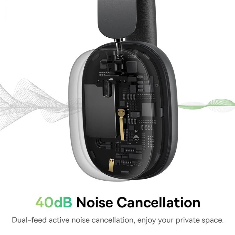 Baseus H1 ANC Bluetooth 5.2 Headsets Wireless Headphones, 40db Active Noise Cancellation, 70h Battery Life, 40mm Driver Unit. 