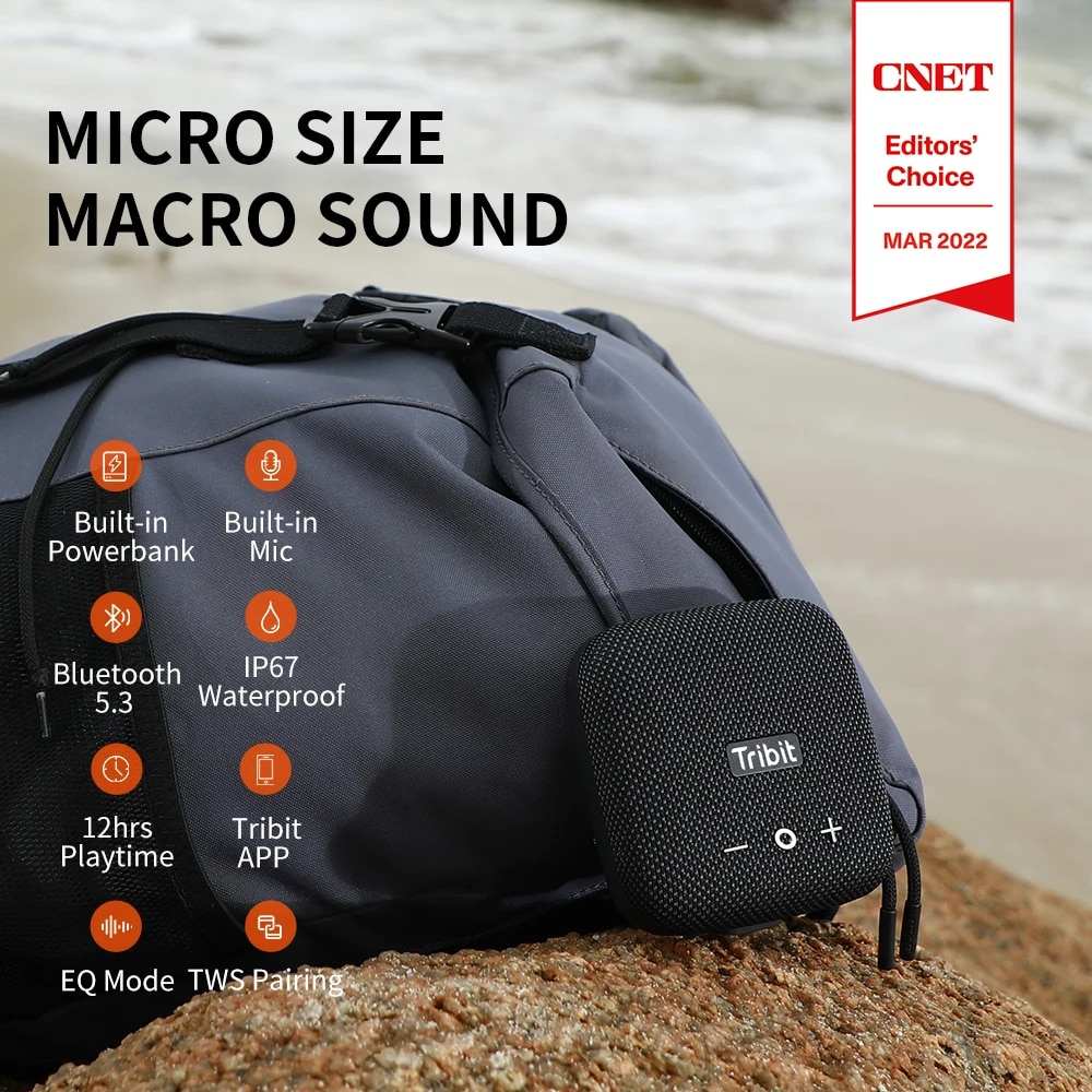 Tribit StormBox Micro 2 Portable Bluetooth Speaker 90dB Loud Sound Deep Bass IP67 Waterproof Camp Small Speaker Built-in Strap. 