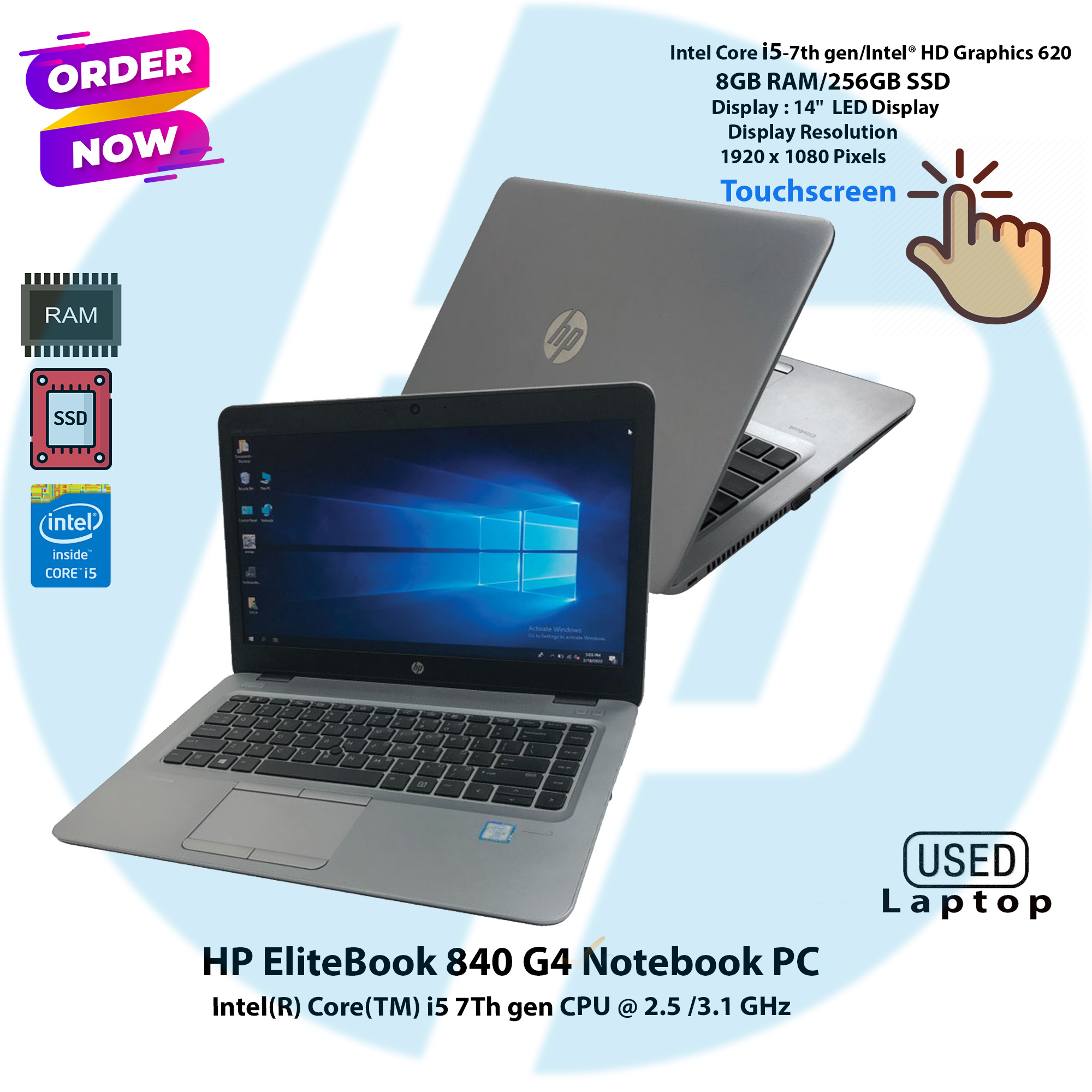 HP EliteBook 840 G4 Touch Screen Intel Core i5 7th Gen,8GB RAM,256GB SSD,14"Display Notebook Pc. 