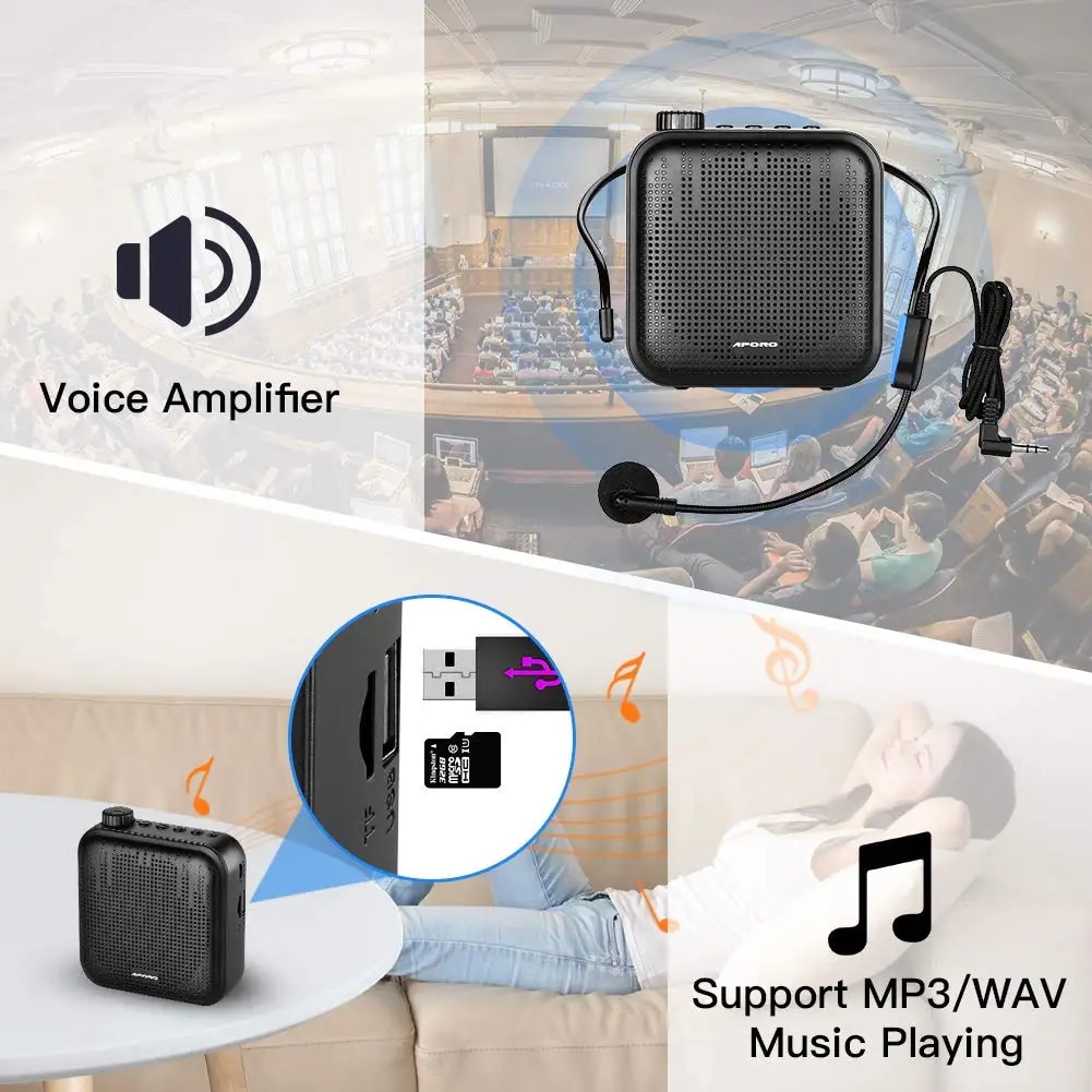Portable Voice Amplifier Megaphone Mini Audio Speaker With Microphone Rechargeable Ultralight Loudspeaker For Teachers. 