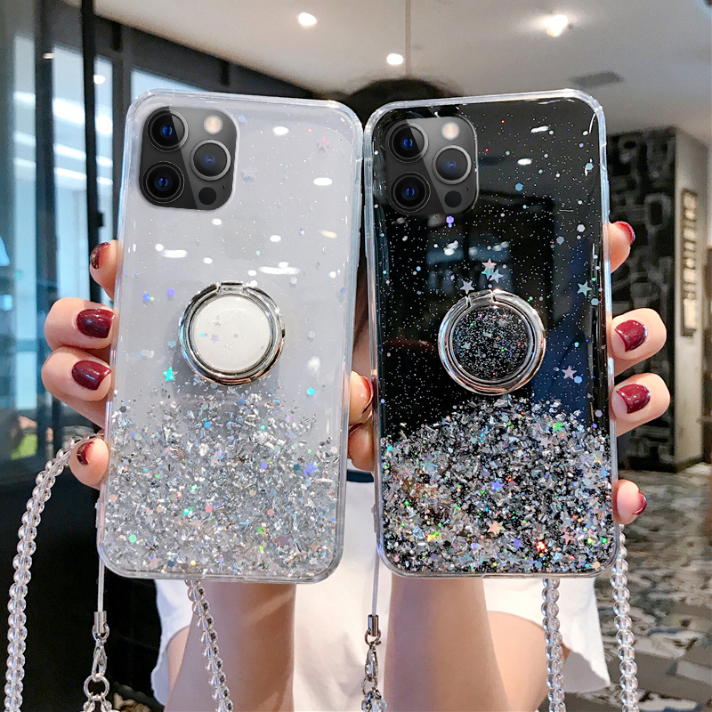 Casinglee For Iphone 12 Pro Case Shiny Ring Glitter Soft Transparent Holder Stand Back Cover With String For Apple Iphone 12 Pro Cases Cover Stars Moon Girls Buy Online At Best Prices