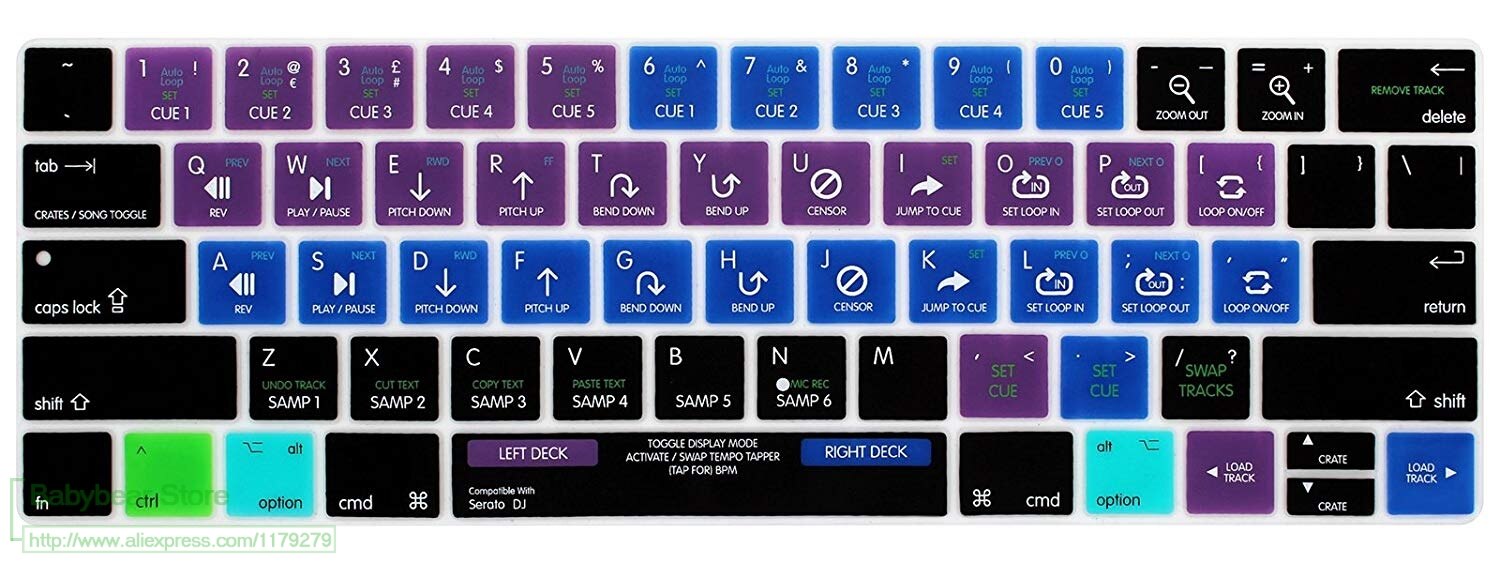 【happy one】Serato DJ Hot key Functional Shortcut Silicone Cover Keypad SKin for Macbook Pro 13" with Touch Bar. 