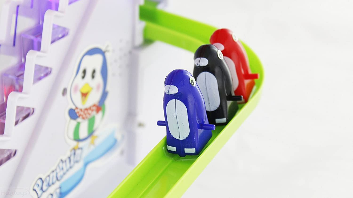 Arctic Fun Playful Penguin Race Set with Flashing Lights and Music On/Off Button for Quiet Play, Jolly Penguin Slide Playset. 