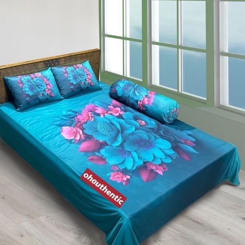 Luxurious King Size 3D Bed Sheet with 2 Pcs Head Pillow and 1Pc Side Pillow Cover Full Combo. 