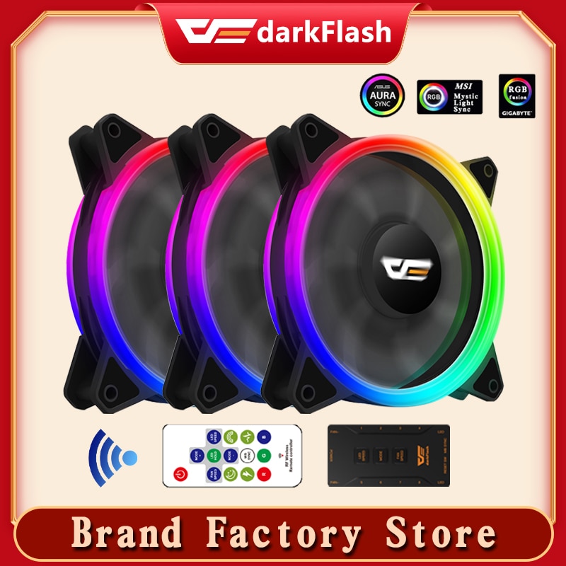 Aigo DR12 Pro PC Cooler Fan RGB Fan 120mm Fan Adjust Mute IR Argb AURA SYNC Cooler ter RGB Cooling Computer PC Case Fans-4fans in 1. 