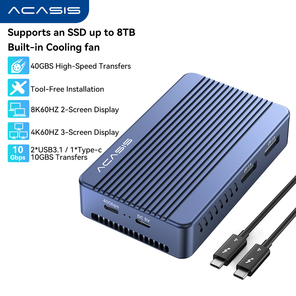Acasis 6-in-1 40Gbps M.2 NVME SSD Enclosure & Docking Station DP 8K60Hz Compatible with Thunderbolt 3/4,TBU405Plus