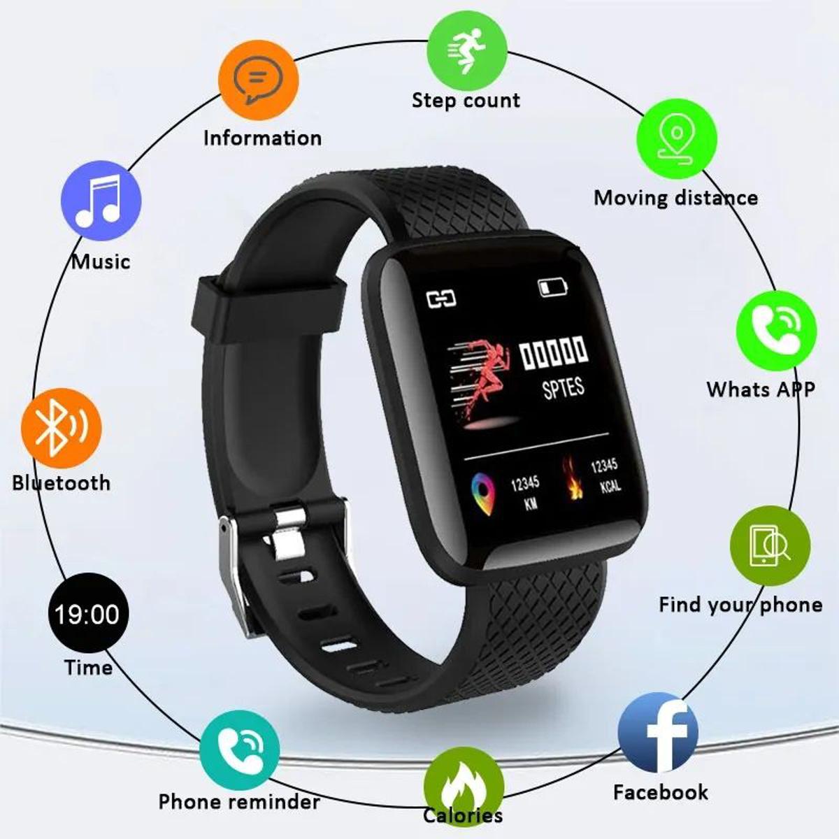 116plus Smart Watch ,, Color Screen Step Counting Multi Sport Mode Message Reminder Photography Music Remote Control Smart Band