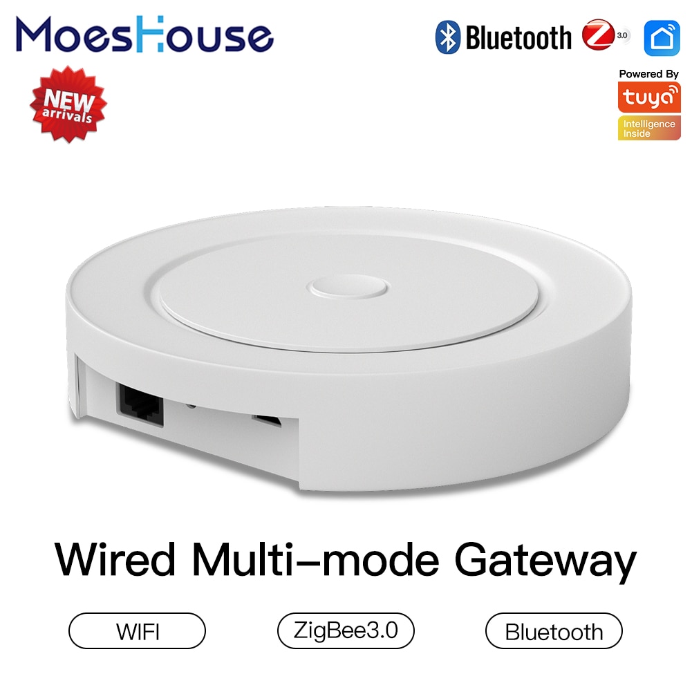 Multi-mode Smart Gateway ZigBee WiFi Bluetooth Mesh Wired Hub Work with Tuya Smart App Voice Control via Alexa Google Home. 