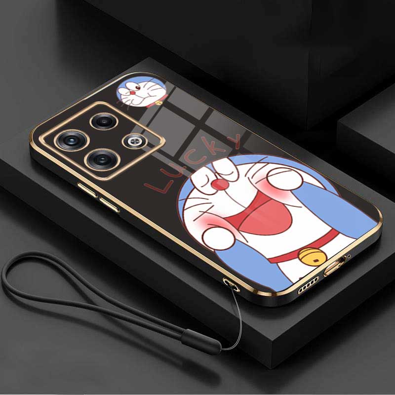 Redmi Note 13 Pro+ Plus 5G Note13 Pro Glossy Lucky Doraemon Casing Square Edges Plating Back TPU Soft Case Cover. 