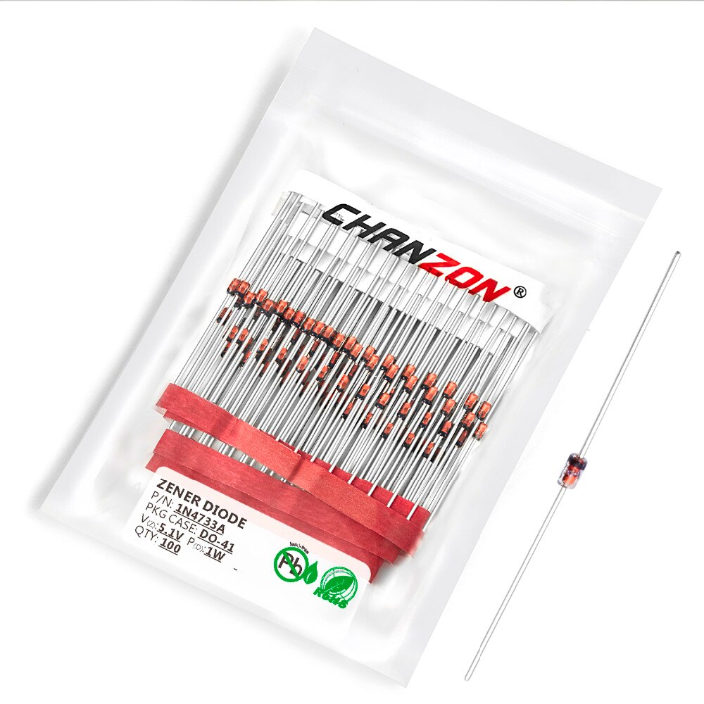 【happy one】(100 Pcs) 1N4733A 1N4733 Power Zener Diode 1W 5.1V DO-41 Axial 1 Watt 5.1 IN 1N 4733A IN4733A. 