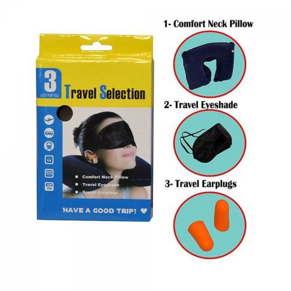 Travel Selection 3 in 1 with Comfort Neck Pillow Sleeping Eye Mask & Travel Earplug Set (Darun Online Shop)