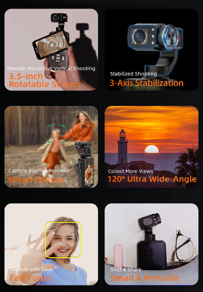 Ordro M5 5K Vlog Handheld Camera 3.5-inch Rotating Touch Screen, 3-axis Gimbal Stabilization, Face Tracking, 120-degree Wide Angle, Long-lasting Battery, Infrared Night Vision, Slow Motion with 12 MONTH WARRANTY. 