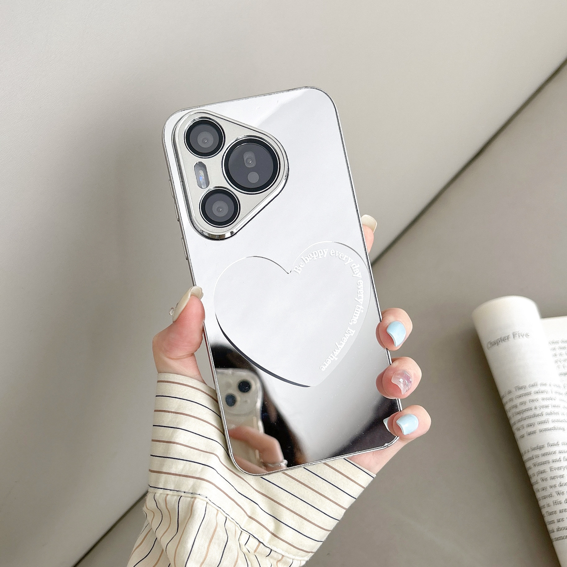 Applicable OnePlus 3V Phone Case Heart Shape Mirror Bracket 2PRO Silver Electroplated Mirror Simple Fashion Drop-Resistant Protective Cover