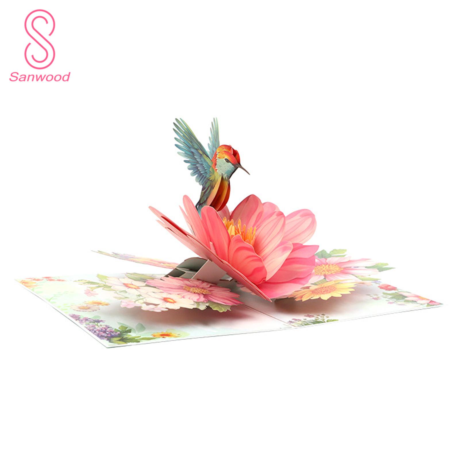 3d Design Hummingbird Greeting Card Handmade 3d Pop-up Hummingbird Birthday Card for Mother's Day Anniversary Valentine's Day Unique Greeting Card for Women Flower Pop-up Card