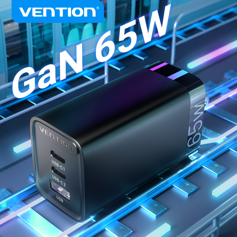 Vention 65W GaN 3 Port USB Type C Fast Charger Quick Charge 4.0 3.0 Type C PD USB Charger for iPhone 15 14 13 Pro Max Samsung S23 S22. 