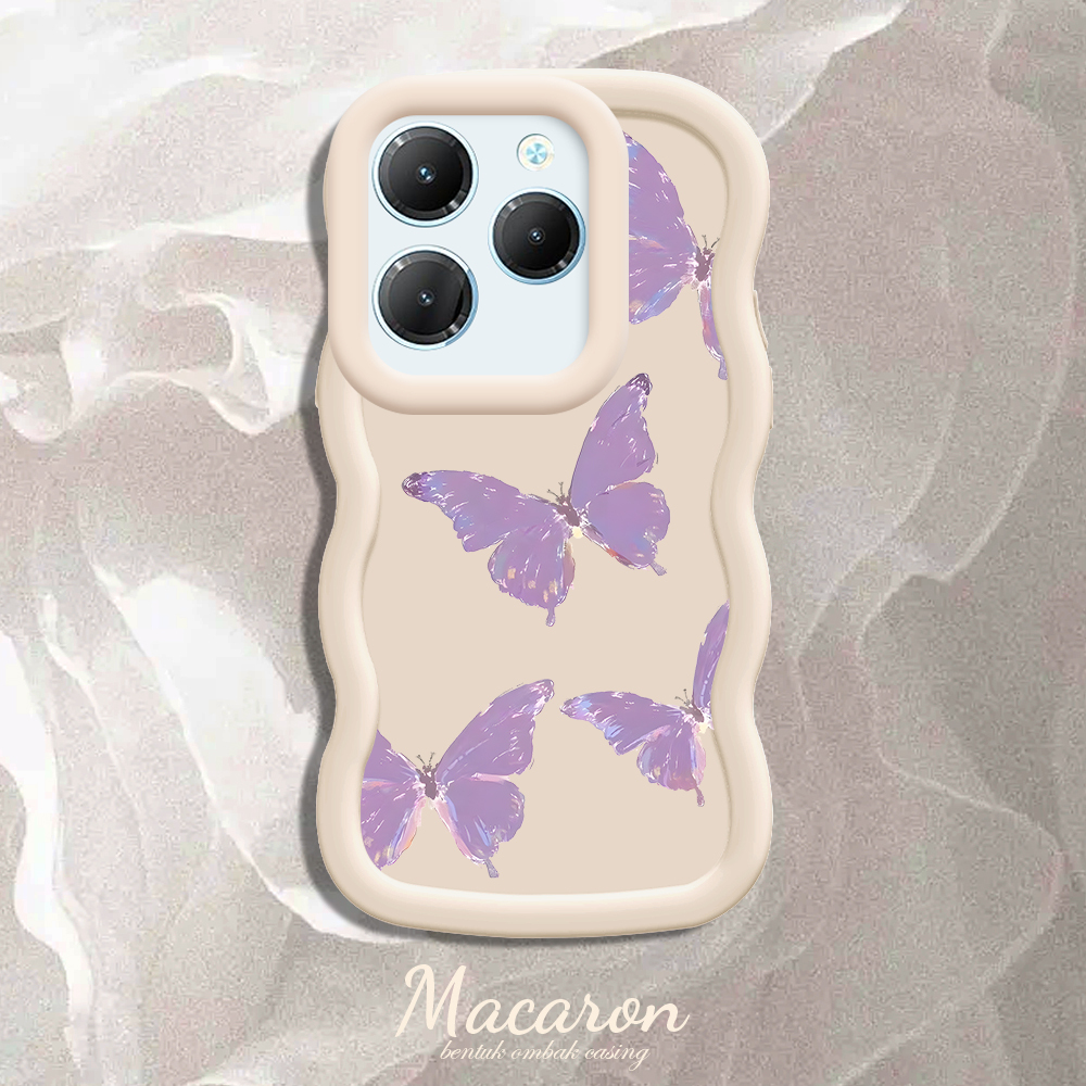 TA for Infinix Hot 40 Pro Tecno Spark 20 Pro Back Cover Macaron Wave Soft Silicone Mobile Phone Cover Purple Butterfly Pattern Case. 
