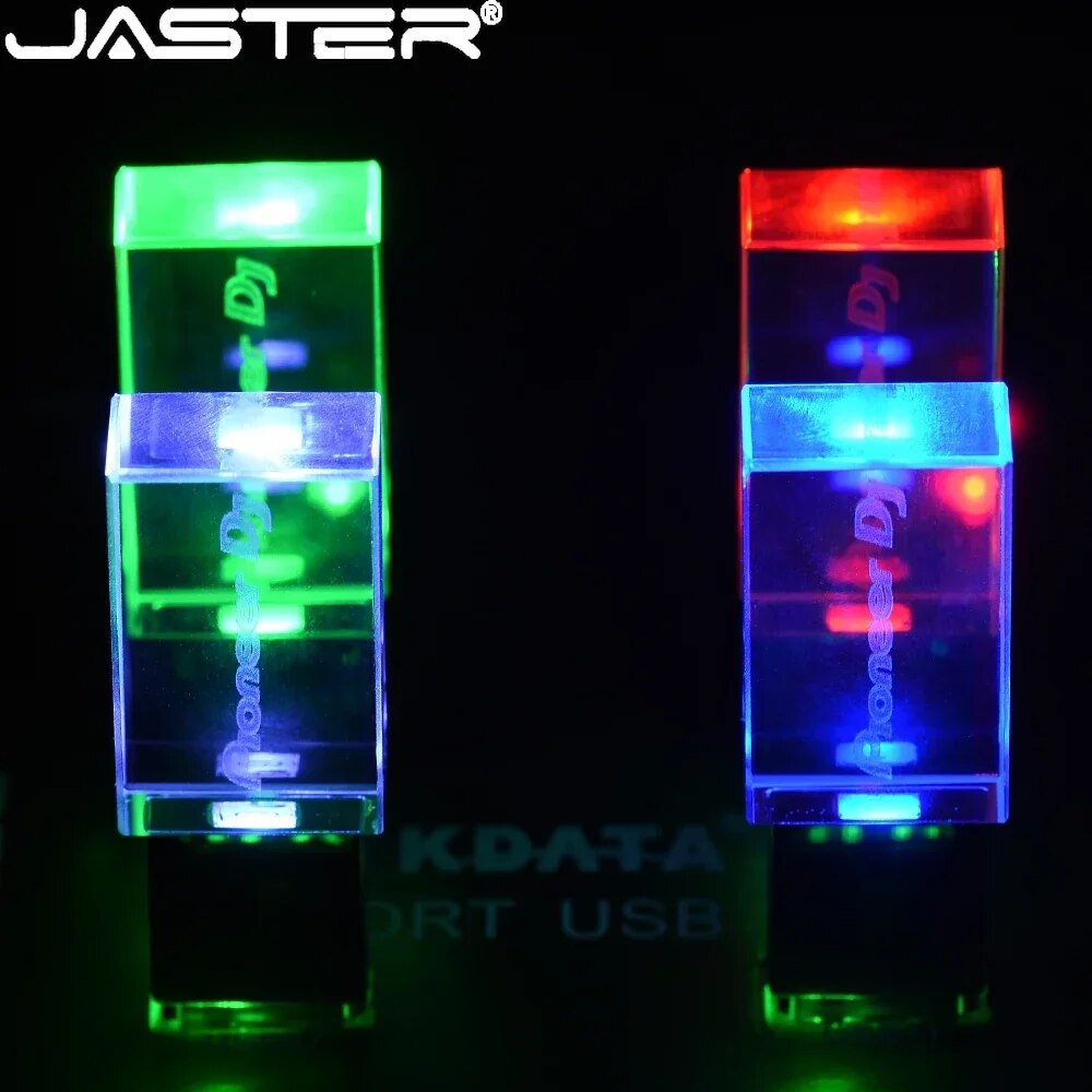 JASTER Crystal Pen Drive 128GB Free Custom Logo Memory Stick 64GB Will Emit Light USB Flash Drive 32GB Creative Pendrive 16GB. 